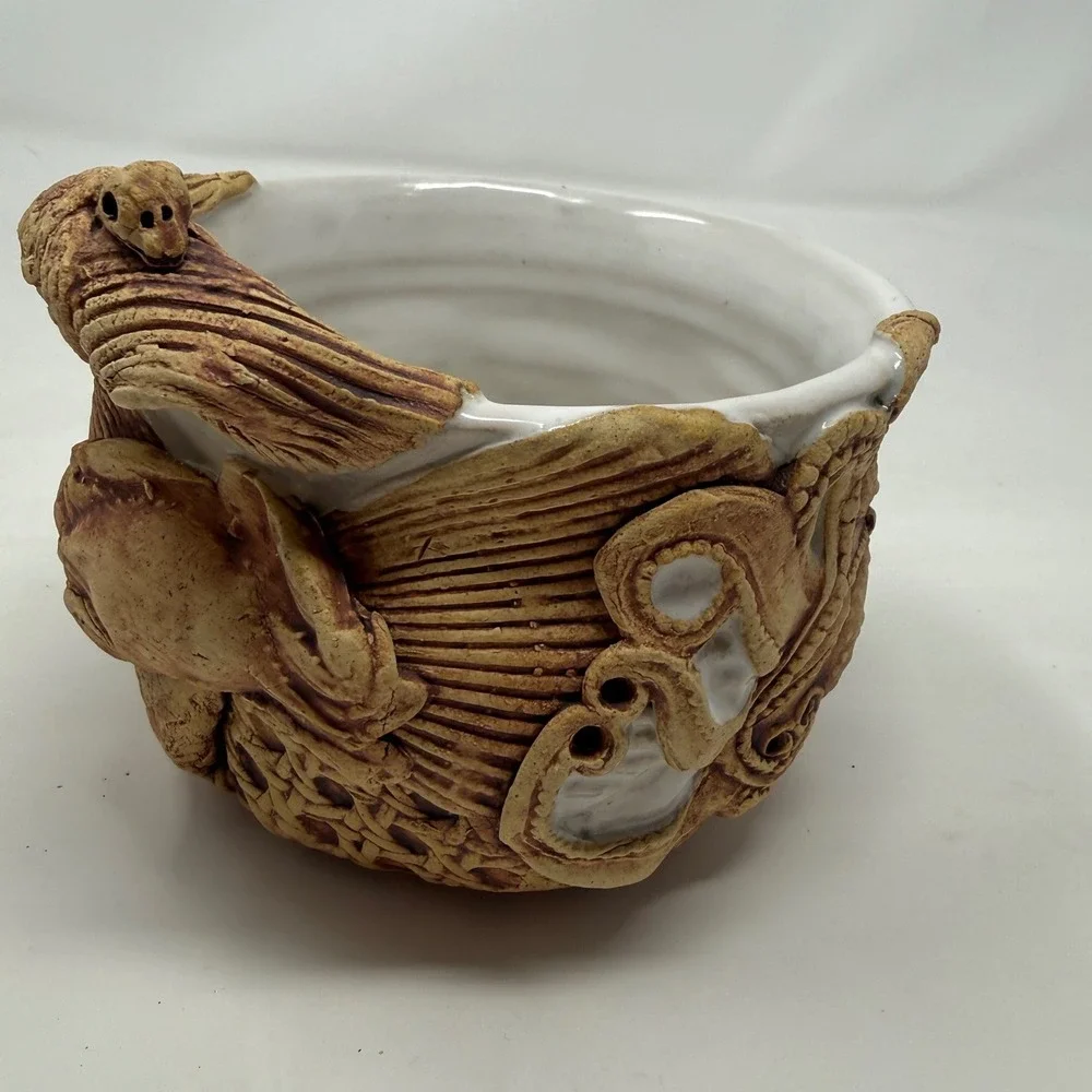 Karin Villareman Studio Pottery Sea Turtle Crab Shell Nautical Sculptural Bowl